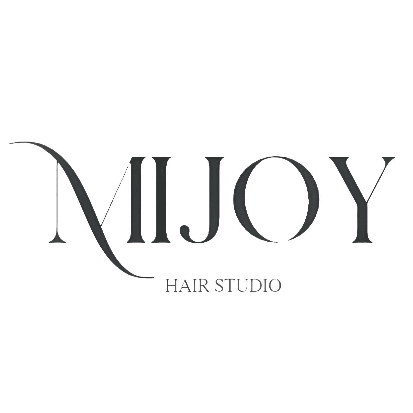 MIJOY Hair Studio logo in elegant black text on a white background.
